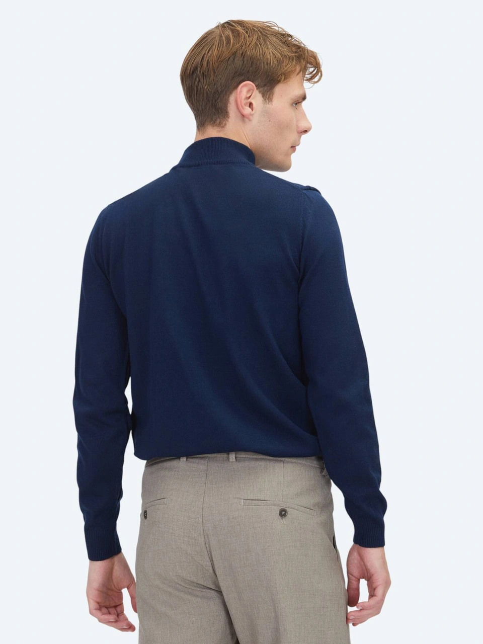 Lacivert Yarım Balıkçı Yaka Düz Örgü Triko Kazak Lacivert