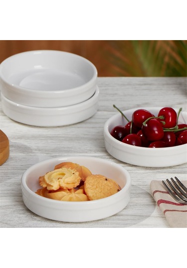 Ramekinler 4 Oz, Creme Brulee Ramekinler Fırına Uygun Seramik Sığ 6'lı Paket Beyaz
