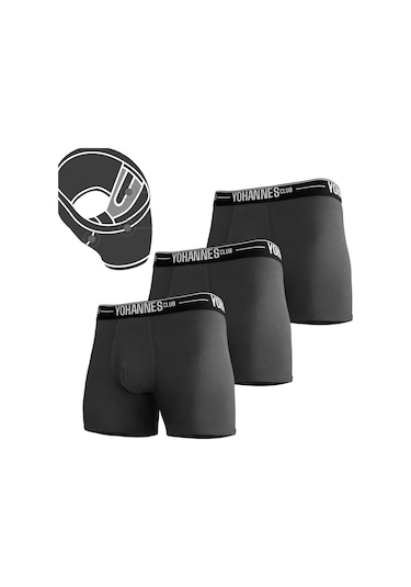 Yohannes Club, Erkek Özel Bölmeli Pamuklu Boxer, Renk Seçenekli, 3'lü Paket, 3 Adet Antrasit Antrasit - Koyu Gri