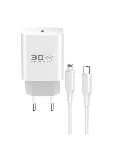 C87c 30w Type-c Çıkışlı Ekstra Dl50 1m Type-c To Lightning Kablolu Pd Şarj - Beyaz