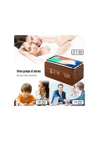 Kablosuz Şarj Cihazlı Dijital Çalar Saat Led Masa Çalar Saat Sıcaklık Ekranı Kırmızı