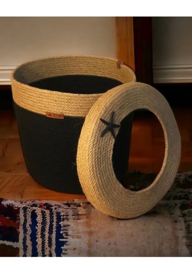 Hasır Sepet, Büyük Boy Kapaklı Dekoratif Sepet, Çok Amaçlı Saklama Kutusu, Hediyelik Sepet