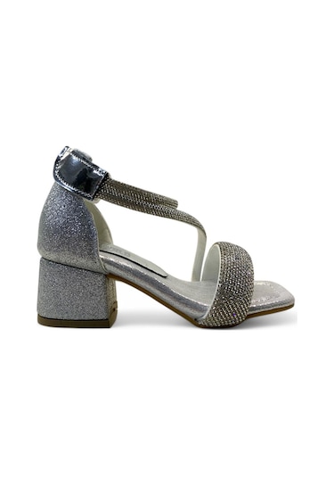 65 Kız Çocuk Okul Öncesi Topuklu Abiye Ayakkabı Gümüş