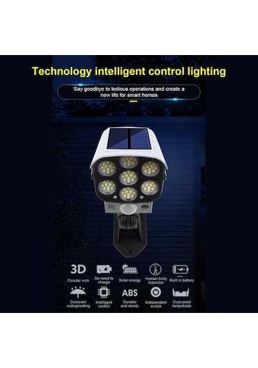 Moly 77led Güneş Enerjili Hareket Algılayıcı Kamera Lambası, Ip65 Su Geçirmez, 3 Çalışma Modu, 2400mah Pil, Kumanda, Beyaz, Dış Mekan İçin Beyaz
