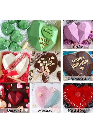 Pinyata Büyük Kristal Kalp Şekilli Pasta Kek Çikolata Kalıbı Geometrik Kalıp Goldcakes