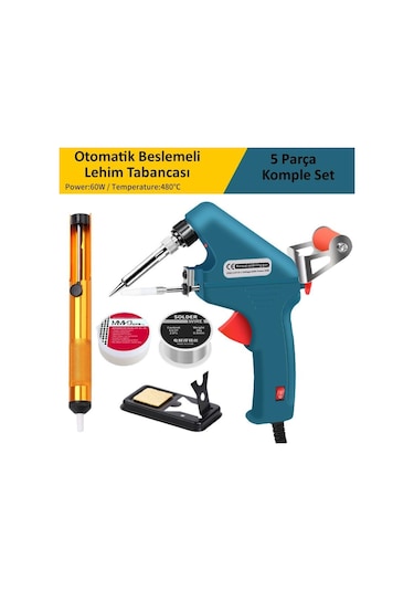 Valkyrie 5 Parça Tetikli Otomatik Beslemeli Havya Lehim Tabancası Seti - 60w 480 C Yeni Nesil Seramik Isınma - Tek El Kullanım
