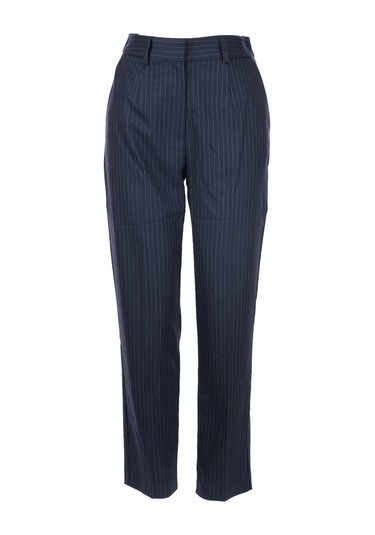 Unique Mode Minimalist Çizgili Midi Kadın Pantolon - Yüksek Bel Lacivert