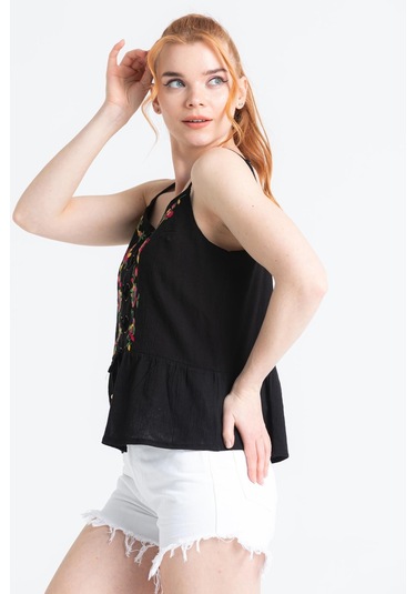 Askılı Şile Bezi Bihter Nakışlı Yazlık Bluz Siyah Syh-siyah