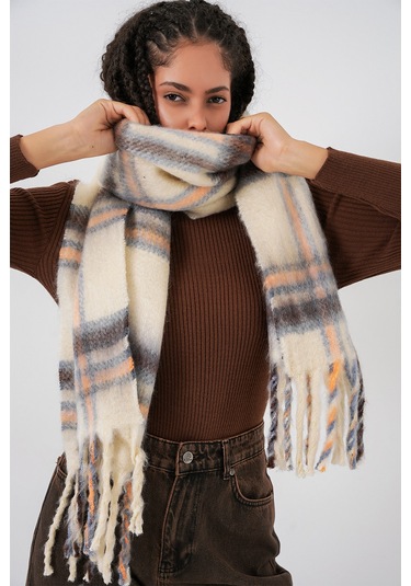 Kadın Yumuşak Dokulu Kalın Şal Atkı 15951 - C. Bej Bej