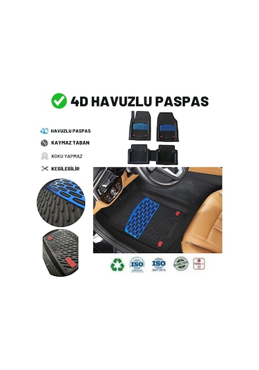Honda Crv 2016 Uyumlu Havuzlu Üniversal Maxi Paspas Siyah - Mavi