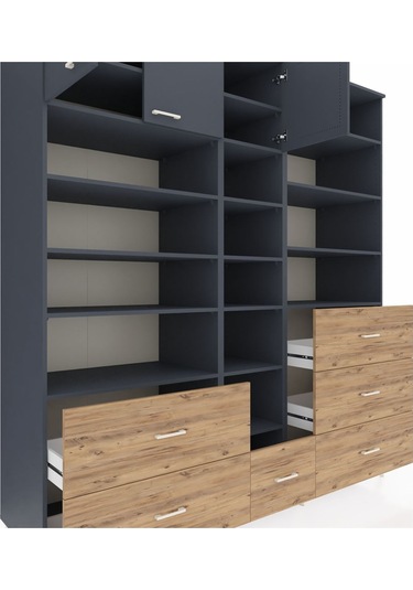 Kronos Dolap 17 Raflı 6 Çekmeceli 3 Kapaklı 220x59x243 Antrasit-antrasit/çam Antrasıt/atlas Çam