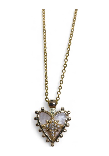 Altın Renk Beyaz Sedef Kalp Kutup Yıldızı Model Sf Zincir Çelik Kolye- 3715 Çok Renkli