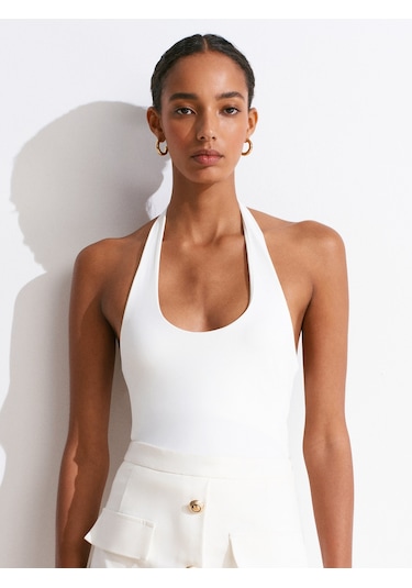 Dilvin 31753 Halter Yaka Top-ekru Ekru