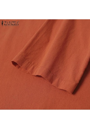 Zanzea Pamuk Keten Elbise Kadın Yaz Rahat O-boyun Yarım Kollu Elbise Haki