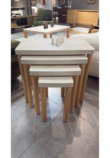 4lü Traverten Zigon Sehpa Bohem Ceviz Ayak Bej