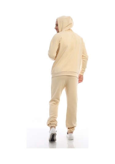 Erkek Kapüşonlu Kanguru Cepli Sweatshirt Krem