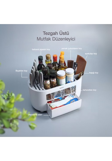 Ecoco Tezgah Üstü Bölmeli Baharatlık Çekmeceli Mutfak Düzenleyici