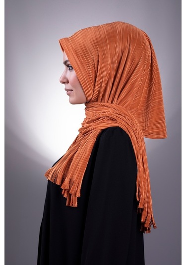 Kiremit Pratik Hazır Geçmeli Tesettür Eşarp Fukuro Piliseli Saçak Kiremit