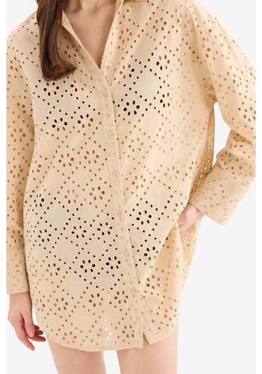 DeFacto 	Regular Fit Pamuklu Brode Plaj Gömleği-Fall in Love C0506AX25SMBG387