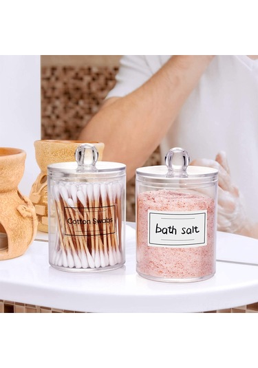 Hangfox 7x10.5cm Akrilik Kapaklı Organizer Kutusu - Q-tip, Makyaj Pamuk Ve Diş Ipı Saklama Kutusudur Şeffaf