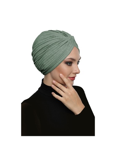 Çapraz Penye Astarlı Su Yeşili Hazır Türban Tesettür Havuz Bonesi Su Yeşili