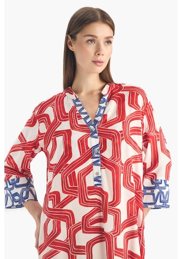 Defacto Regular Fit Desenli Plaj Elbisesi-fall İn Love D0452ax25smrd63 Kırmızı