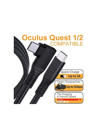 Willowhaven Meta Quest 3s 3 2 Pro Pico 4 Ultra Pc Steam Vr 90 Derece Type C Nylon Örgü 10ft Siyah Şarj Kablosu