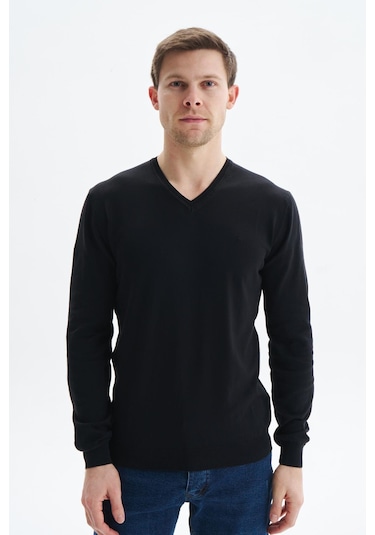 Arma Erkek Slim Fit Basic V Yaka Triko Kazak K9kro0852 Siyah