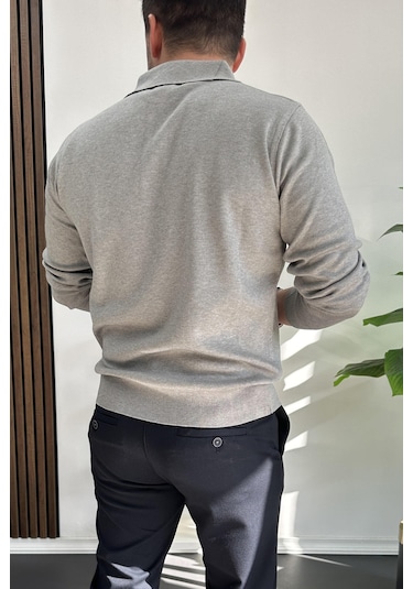 Erkek Düğmeli Polo Yaka Kazak Gri Edw231 Gri