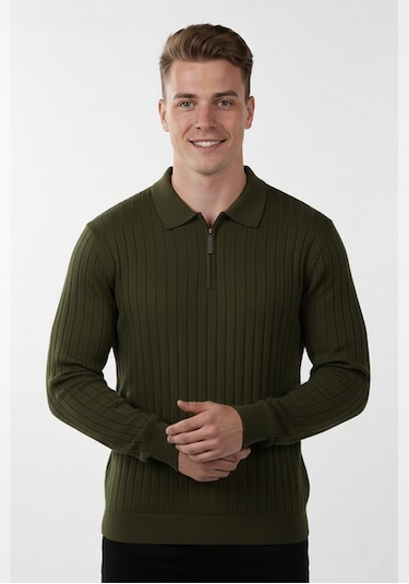 Deepsea Erkek Haki Slim Fit Polo Yaka Triko Kazak - Yumuşak Dokulu Esnek Ve Şık Görünüm 2605305 Haki