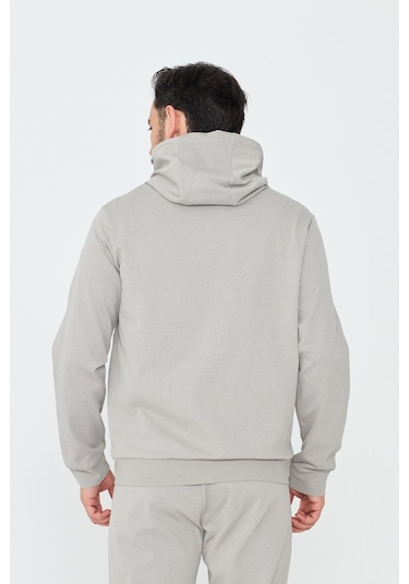 White Stone Bej Kapüşonlu Fermuarlı Erkek Sweatshirt Khaık