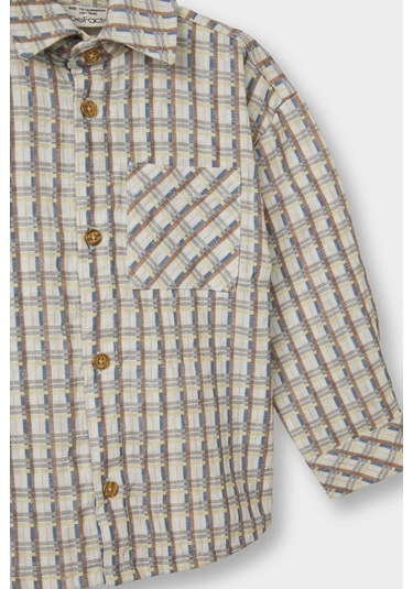 Defacto Erkek Bebek Kareli Gofre Dokulu Uzun Kollu Gömlek F5128a525aubg286 Bej