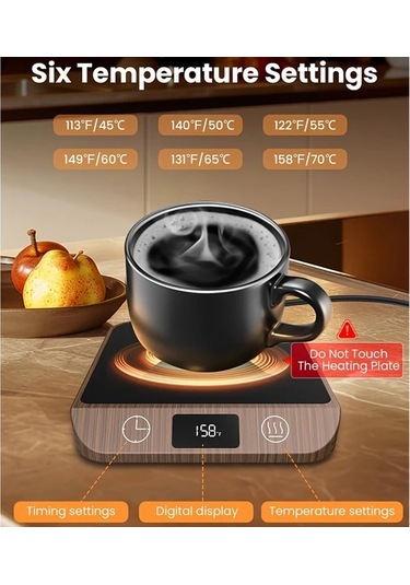 Willowhaven Koyu Ahşap Desenli 6 Ayar Ve Zamanlayıcılı Mug Isıtıcı Kahve Çay Süt İçecek Isıtma