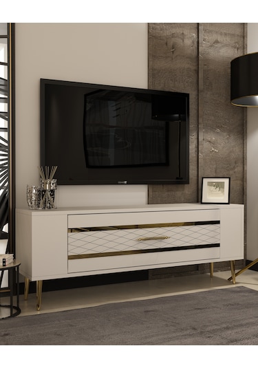 Retrolp2ct Tv Sehpası Beyaz-altın