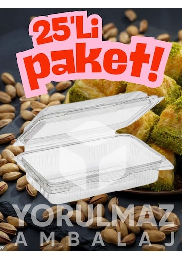 250 Gr Plastik Baklava Kabı Kapaklı, Sızdırmaz, Şeffaf Tatlı Kutusu 25 Li
