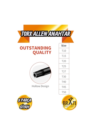 Siyah Yıldız Torx Allen 9 Parça Alyan Seti Cr-v
