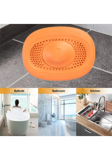 Suofeng 4 Adet Silikon Tüp Kapağı - Duş Banyo Lavabo Tüp Filtresi - Saç Geri Kalıntı Engelleyici - Koku Engelleme - Turuncu Portakal