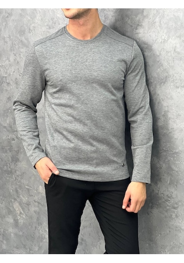 Modefendi Slim Fit İtalyan Kesim Pamuk Sweatshırt Açık Gri