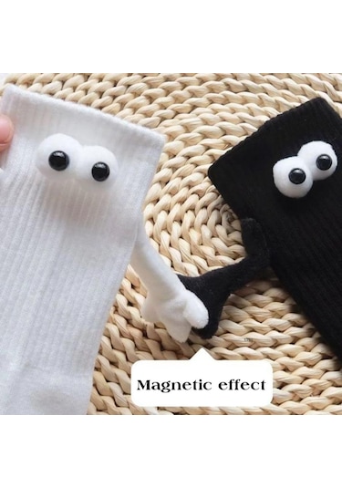 Beyaz Saf Pamuklu Çorap Sevimli Karikatür Üç Boyutlu Çorap Yaz Moda Manyetik Emme Tutma Çorap Çift Orta Tüp Çorap 2 Çift Beyaz