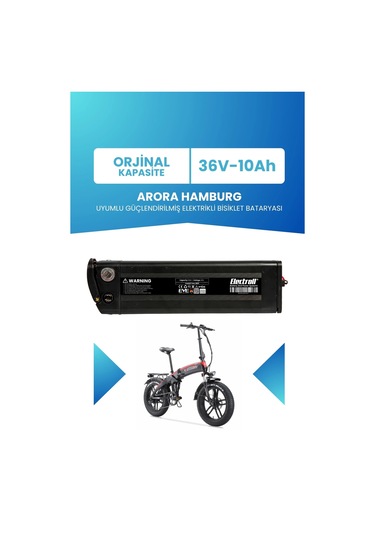 Arora Hamburg Uyumlu Batarya 36v 10ah Elektrikli Bisiklet Bataryası Siyah