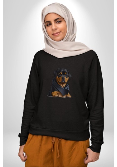 Puppy Köpek Rottweiler Unisex Siyah Baskılı Sweatshirt Siyah
