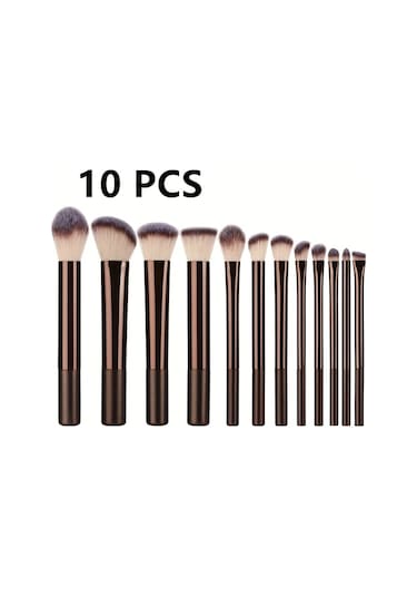 Honeybeeshop Kahve Makyaj Fırçası Seti 10 Parça Profesyonel Yumuşak Pudra Fondöten Fırçaları