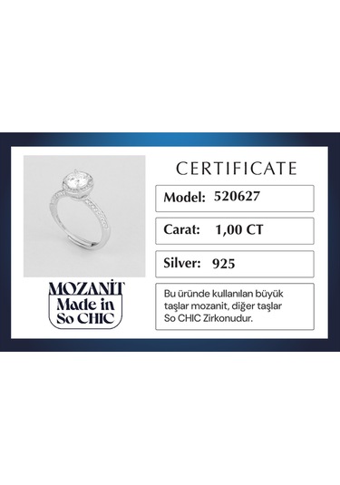 Mozanit Evreni 18 Ayar Beyaz Altın Kaplama Gümüş Ayarlanabilir Yüzük Beyaz