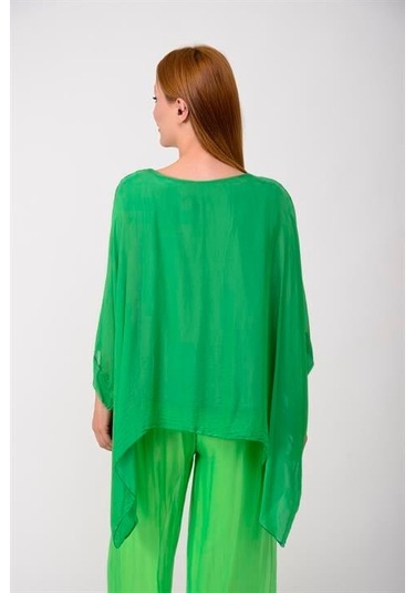 İtalyan Yarasa Kollu İpek Bluz Yeşil
