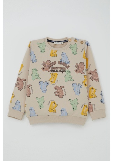 Breeze Erkek Çocuk Eşofman Takımı Motivasyon Temalı Sevimli Ayıcık Desenli 1.5-5 Yaş, Bej Bej