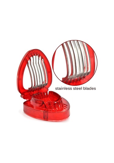 Sones Mutfak Aleti Plastik Çilek Dilimleyici Meyve Bıçağı Paslanmaz Çelik Bıçaklı Kırmızı