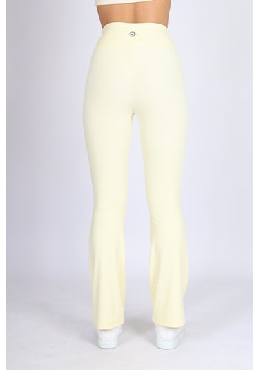 Soft&Basic Kadın Sarı İspanyol Paça Flare Yoga Tayt Pantalon Sarı