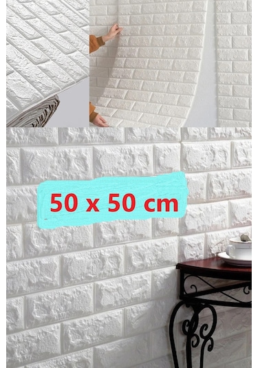 Renkli Duvarlar 3D Boyutlu Tuğla Desen Kendinden Yapışkanlı Duvar Kağıdı Esnek Köpük Panel 50 x 50 CM 0.27 M² Beyaz