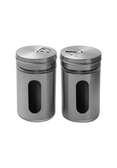 2 Adet Baharatlık Tuzluk Karabiberlik 3 Ayarlı Başlık, Cam Paslan