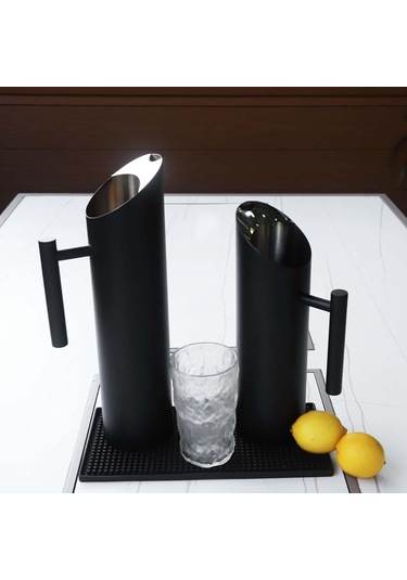 Geeroyoo 1.5l Paslanmaz Çelik Soğuk İçecek Sürahisi, Buz Koruyuculu, Ev Ve Cafe Kullanımı İçin Siyah